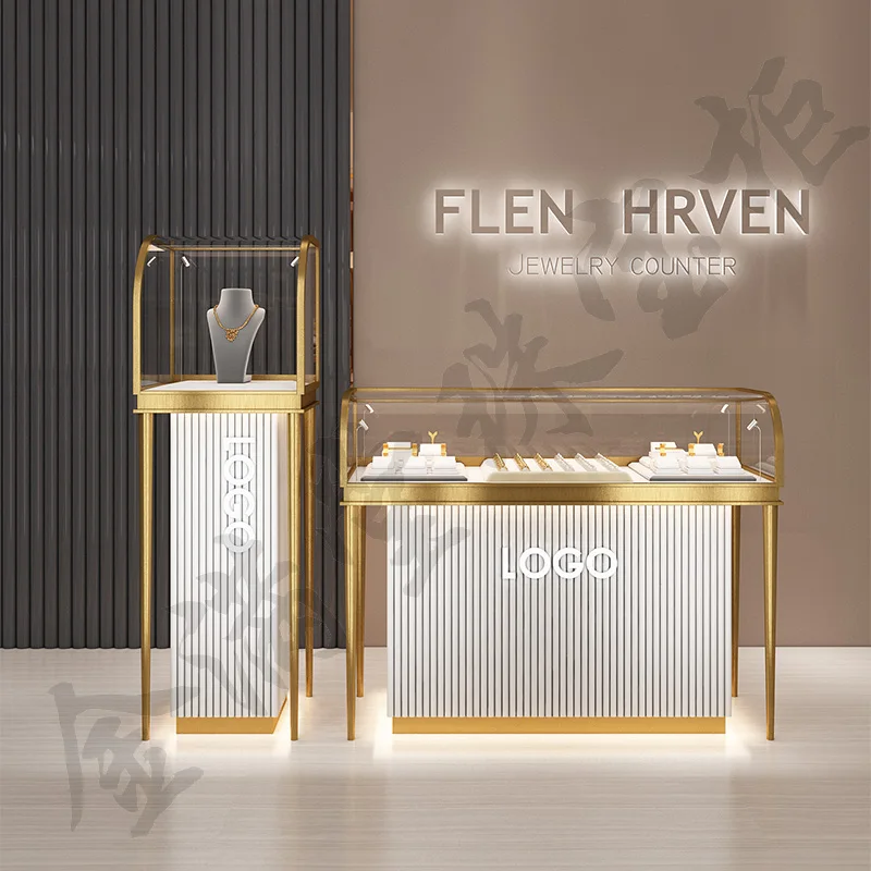 custom.Custom Nice Fashion Golden White 60X22X38 INCHES Jewellery Display Cabinet Showcase Jewelry Showcase Display Cabinet