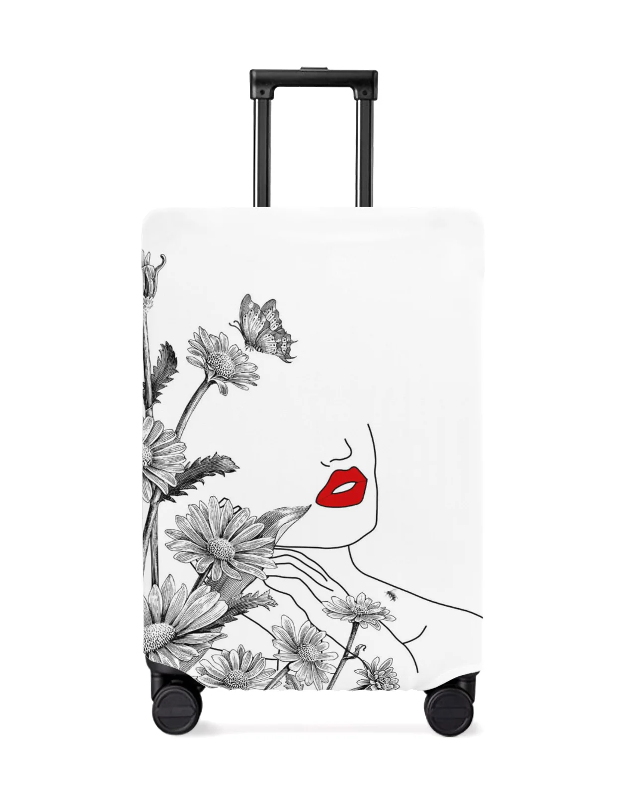 

Flower Daisy Female Line Red Lips Travel Luggage Protective Cover Travel Accessories Suitcase Elastic Dust Case Protect Sleeve