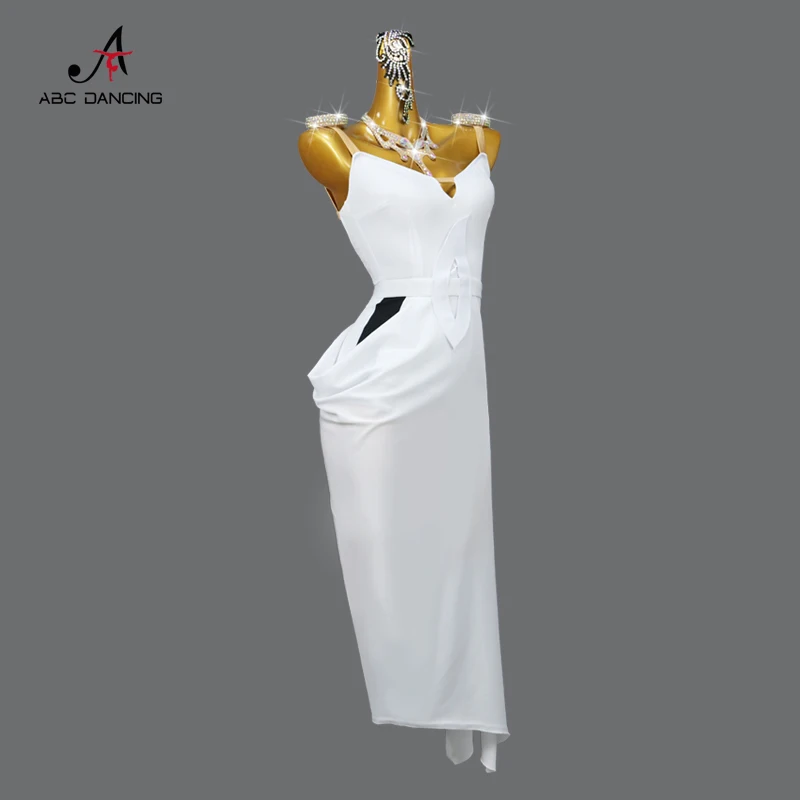 White Dance Costume For Girl Latin Dress Women Prom Competition Long Clothes Ball Party Suit 2024 Sport Midi Dancewear Customize