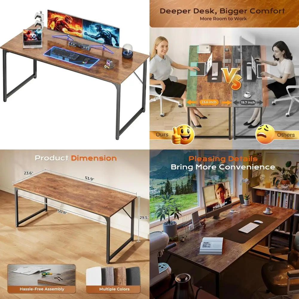 مكتب ألعاب ومكتب كبير مقاس 54 × 24 بوصة للاستخدام المنزلي والدراسة وغرفة النوم مع سطح عمل واسع