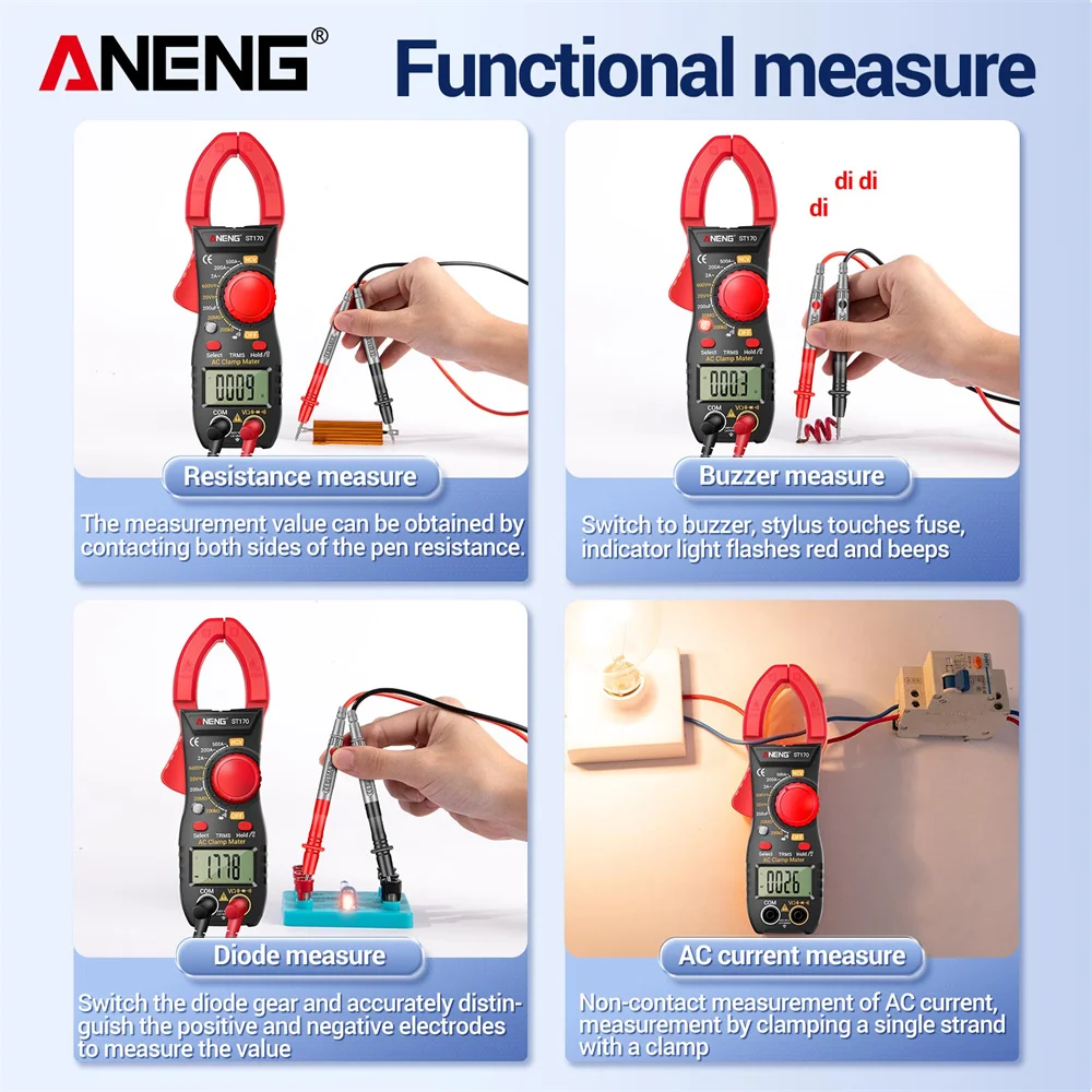 ANENG ST170 miernik cęgowy multimetr z podświetleniem HD ekran Mini amperymetryczny zacisk Tester Noncontact elektryk narzędzia