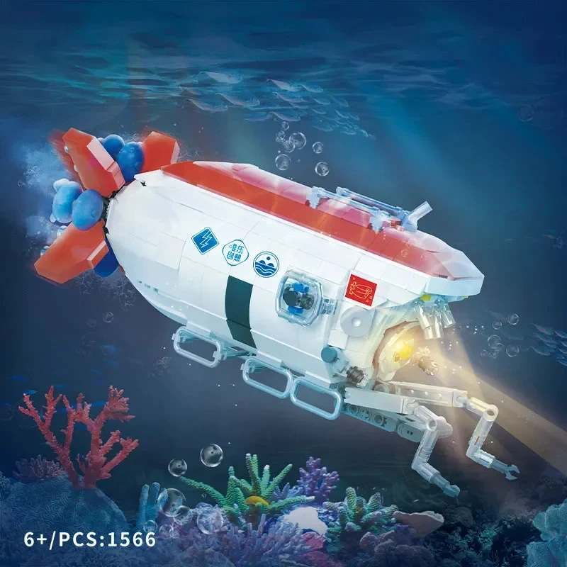1566PCS Building Blocks Jiaolong Manned Submersible Model Creative Exploration DIY Assembly Tabletop Decoration Birthday Gifts