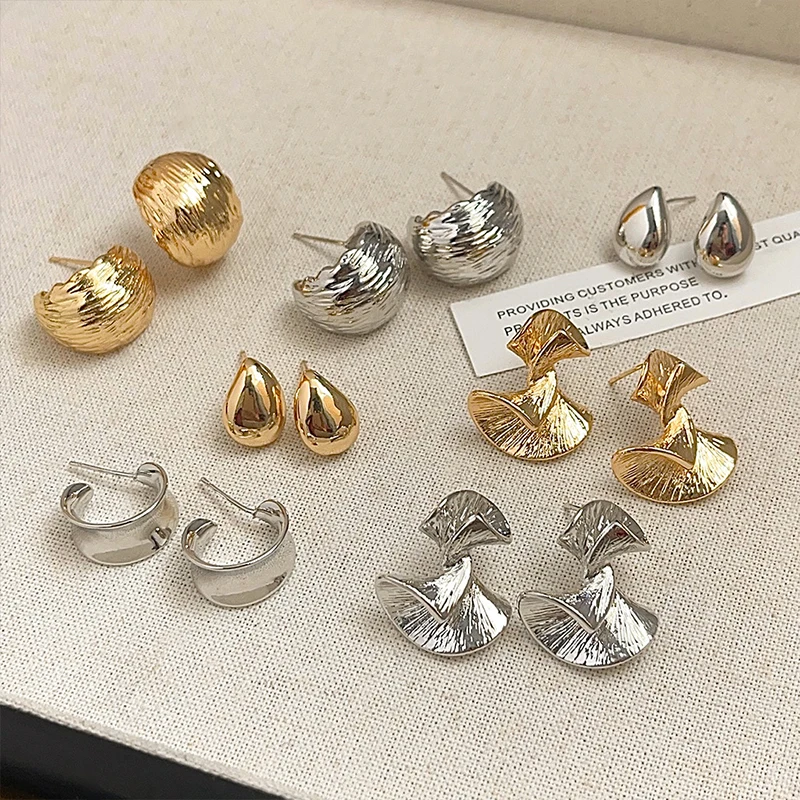 

Real 925 Sterling Silver 18K Water Drop Arc Geometric Stud Earrings For Women Vintage Fine Jewelry Small Niche Accessories