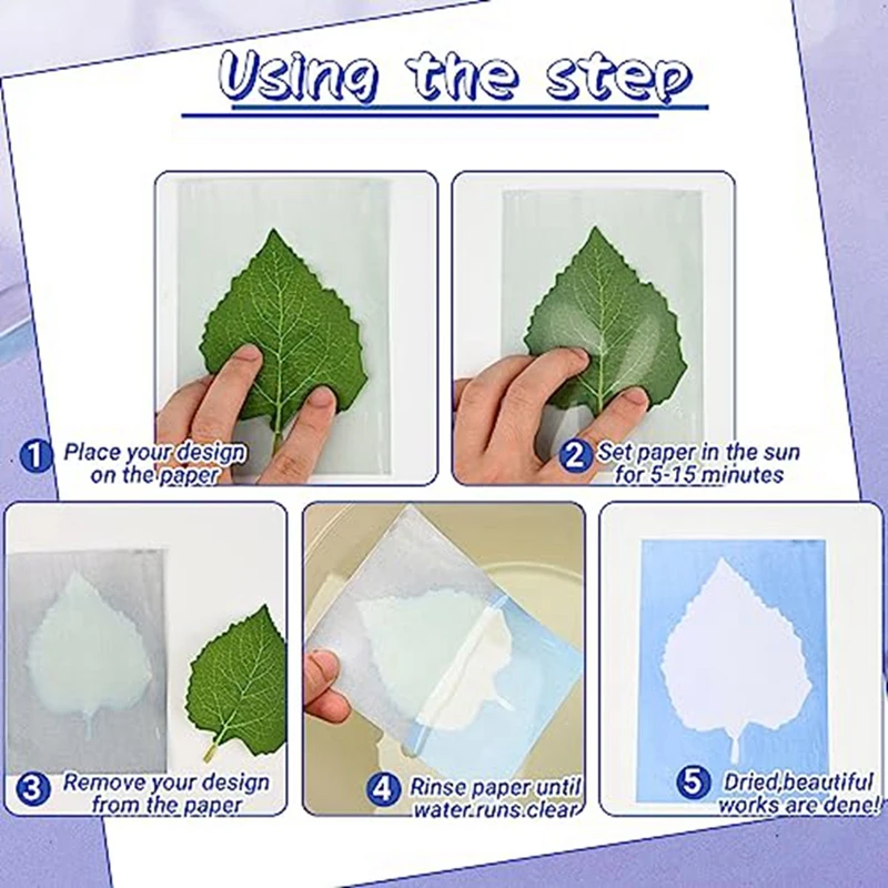 1Set cyanyotype Paper A5 Sunprint Art Kit High Sensitive Sun Paper Nature Sun Printing Kit verde chiaro