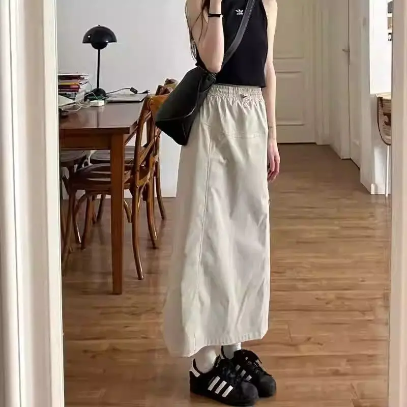 Retro Workwear Skirt women New Slim High Waisted Split Mid Length A-line Skirt Solid Color Leisure Women Half Body Skirt