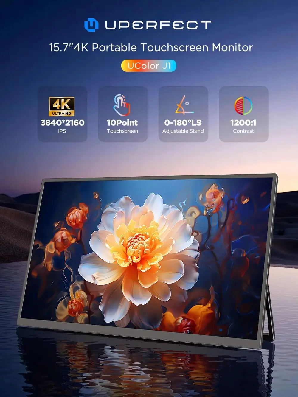 UPERFECT UColor J1 15,7 Zoll 4K 10-Punkt-Touchscreen tragbarer Monitor UHD 3840 × 2160 HDR Freesync 350Nits IPS-Bildschirm USB-C Plug & Play hochauflösender Gaming DIisplay für Laptop PC Mac PS5