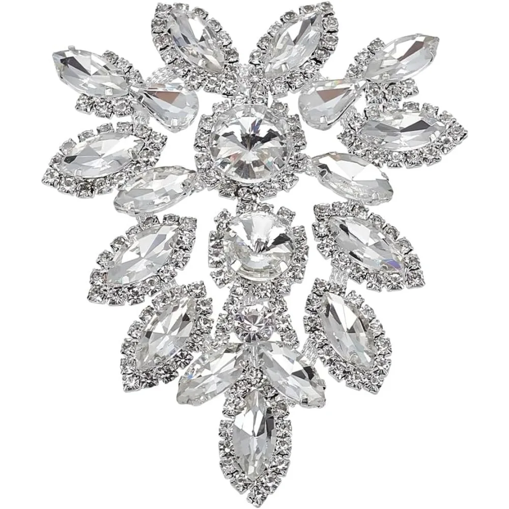 

Rhinestone 3.5x3.1x0.4inch Clear Color Alloy Glass Rhinestone Sewing Patches Decorations for Wedding Dress Coat Pants Hats