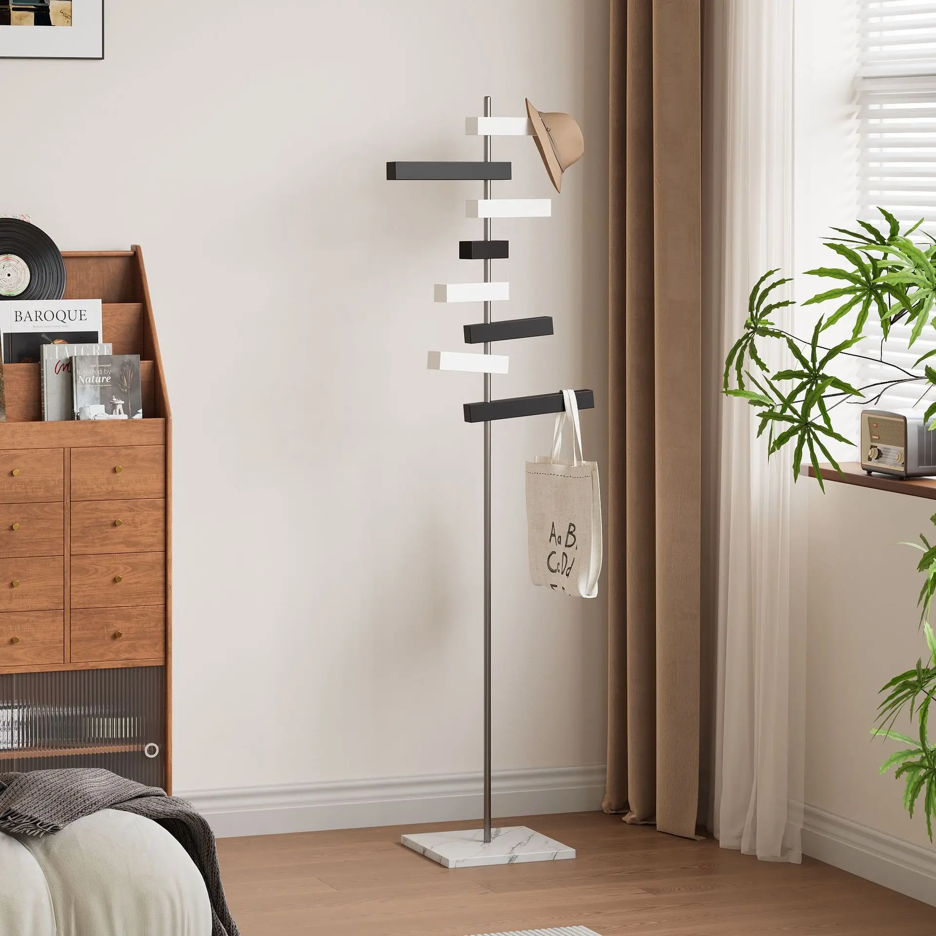 

Piano key hanger bedroom floor simple coat rack stainless steel household vertical entry rotating bag hanger