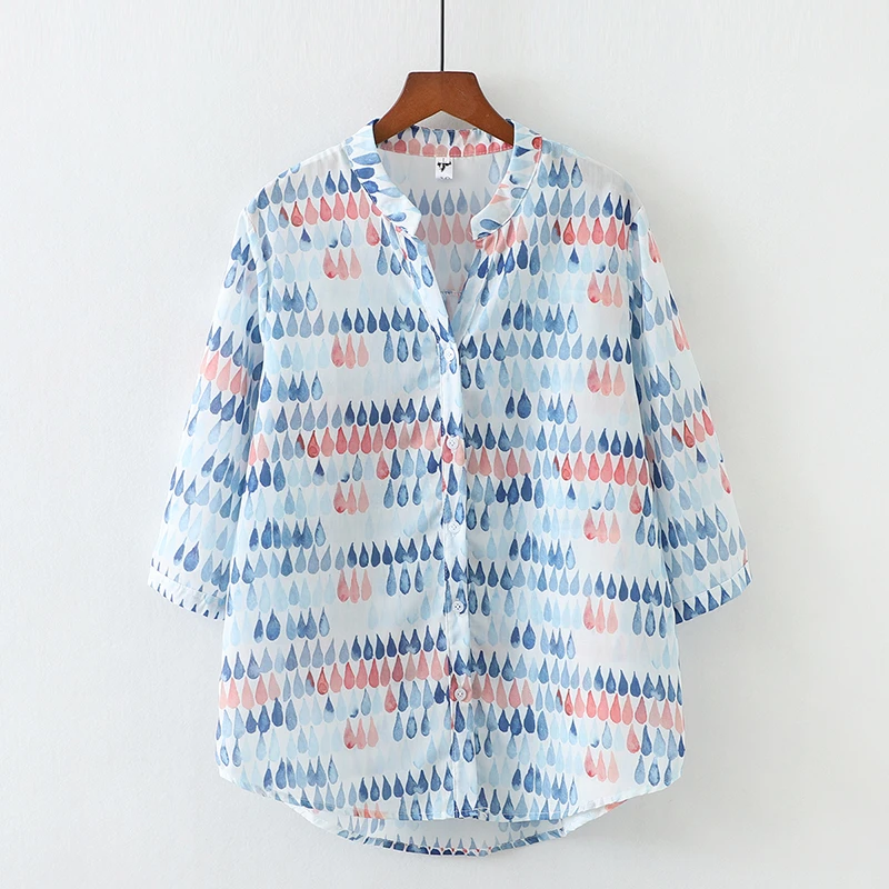 

Утягивающая хлопково-льняная футболка V-Ne с японским принтом, женская футболка Irt для поездок на работу, Seven-Quarter Sve, обычная длина