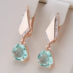 Kinel Hot Unique Green Stone Drop Earrings for Women Fashion 585 Rose Gold Color With Natural Zircon Vintage Wedding Jewelry