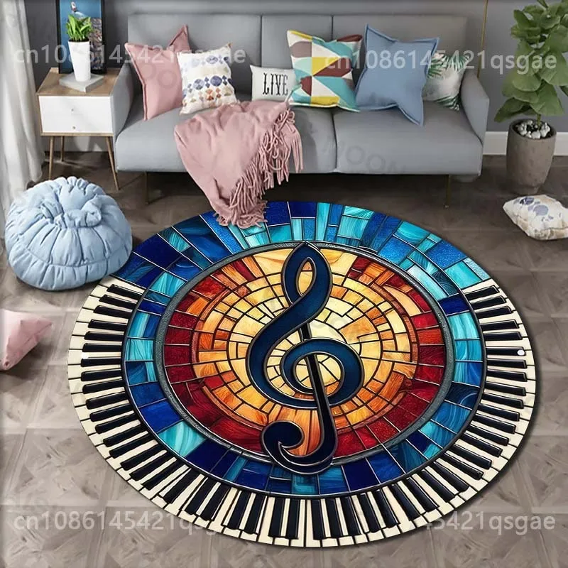 Multiple size Treble clef piano keys circle Print Round Carpet for Living Room Bedroom Sofa Table Floor Mat Area Rug Luxury Gift