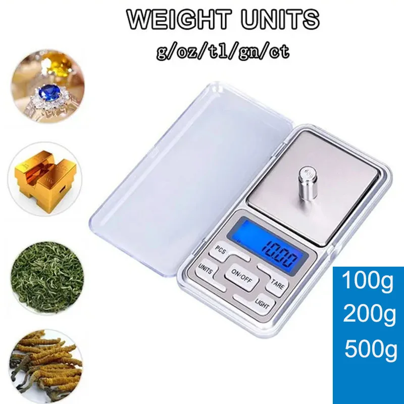 Mini Digital Scale Electronic Digital Pocket Scale Mini Jewelry Weighing Scale Backlight Travel Scales for Kitchen 100/200/500g