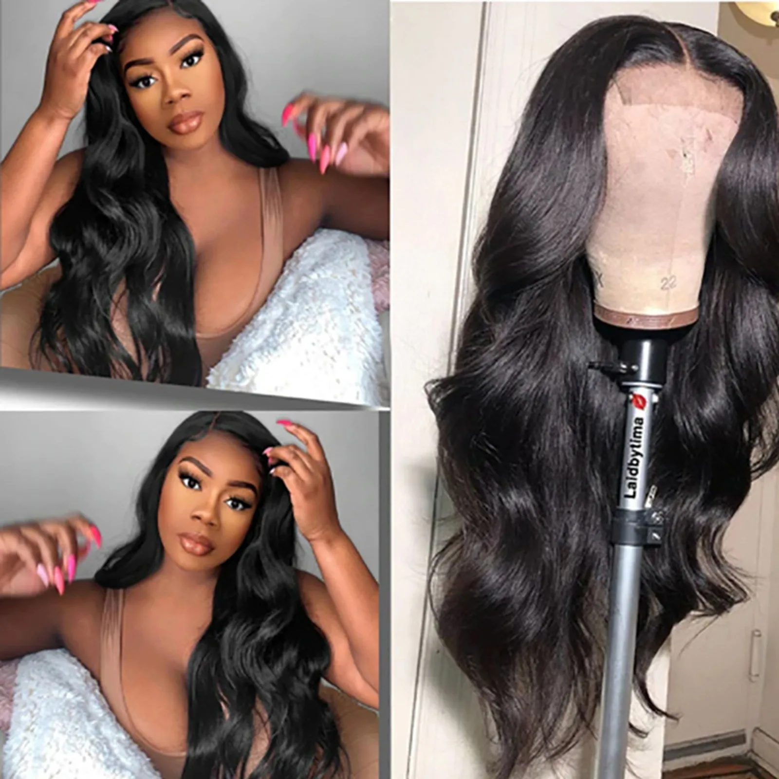 Premium Natural Black Wavy Synthetic Wig  for Women Middle Part Curly Natural Looking 22 Inch Long Full Volume image 2