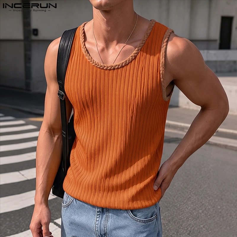 INCERUN Men's Tank Tops Patchwork O-neck Sleeveless Knitted Summer Male Vests Streetwear 2026 Fashion Casual Men Clothes Tops