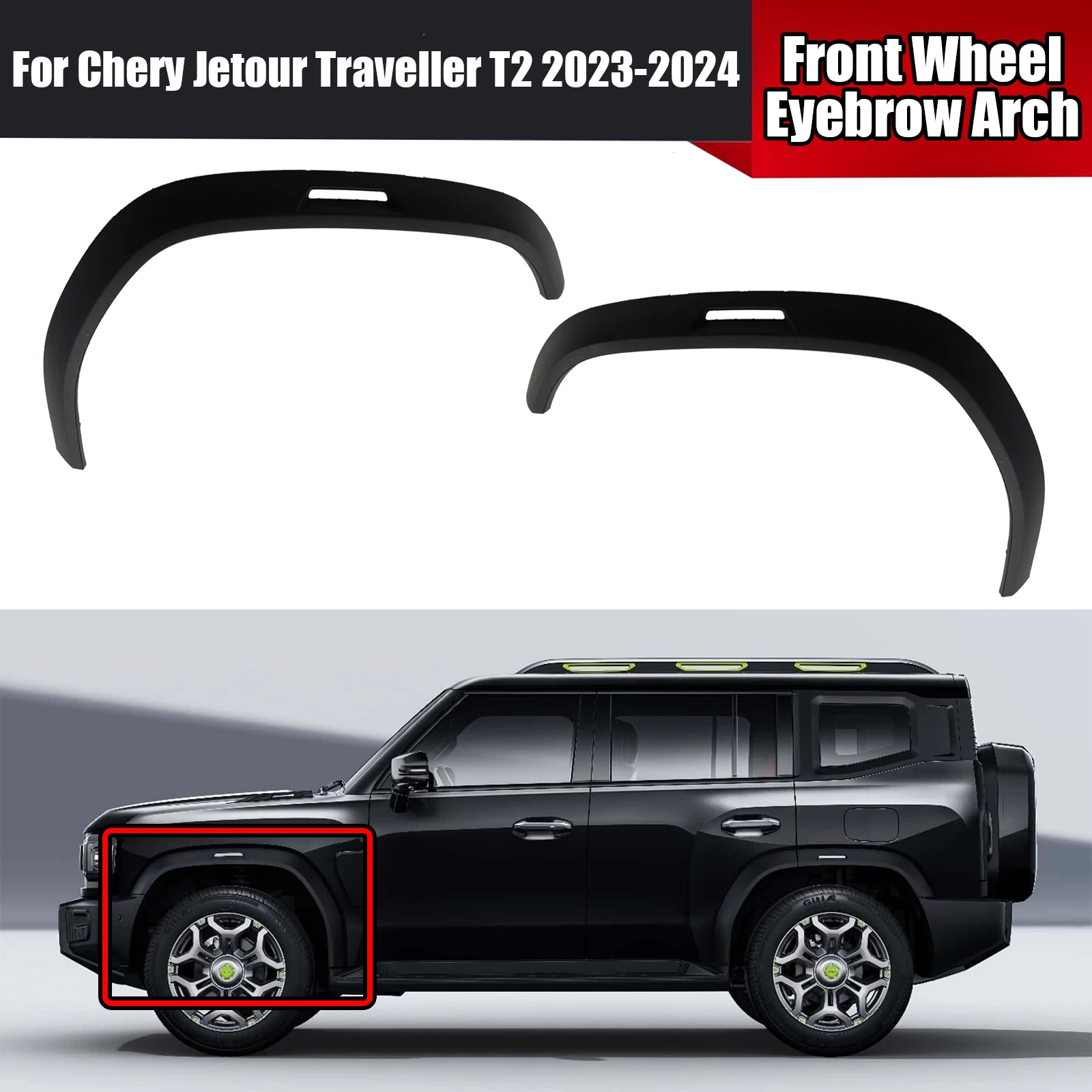 

For Chery Jetour Traveller T2 2023-2024 Car Front Wheel Arch Eyebrow Molding Flare Fender Replacement Trim Left&Right ABS Black