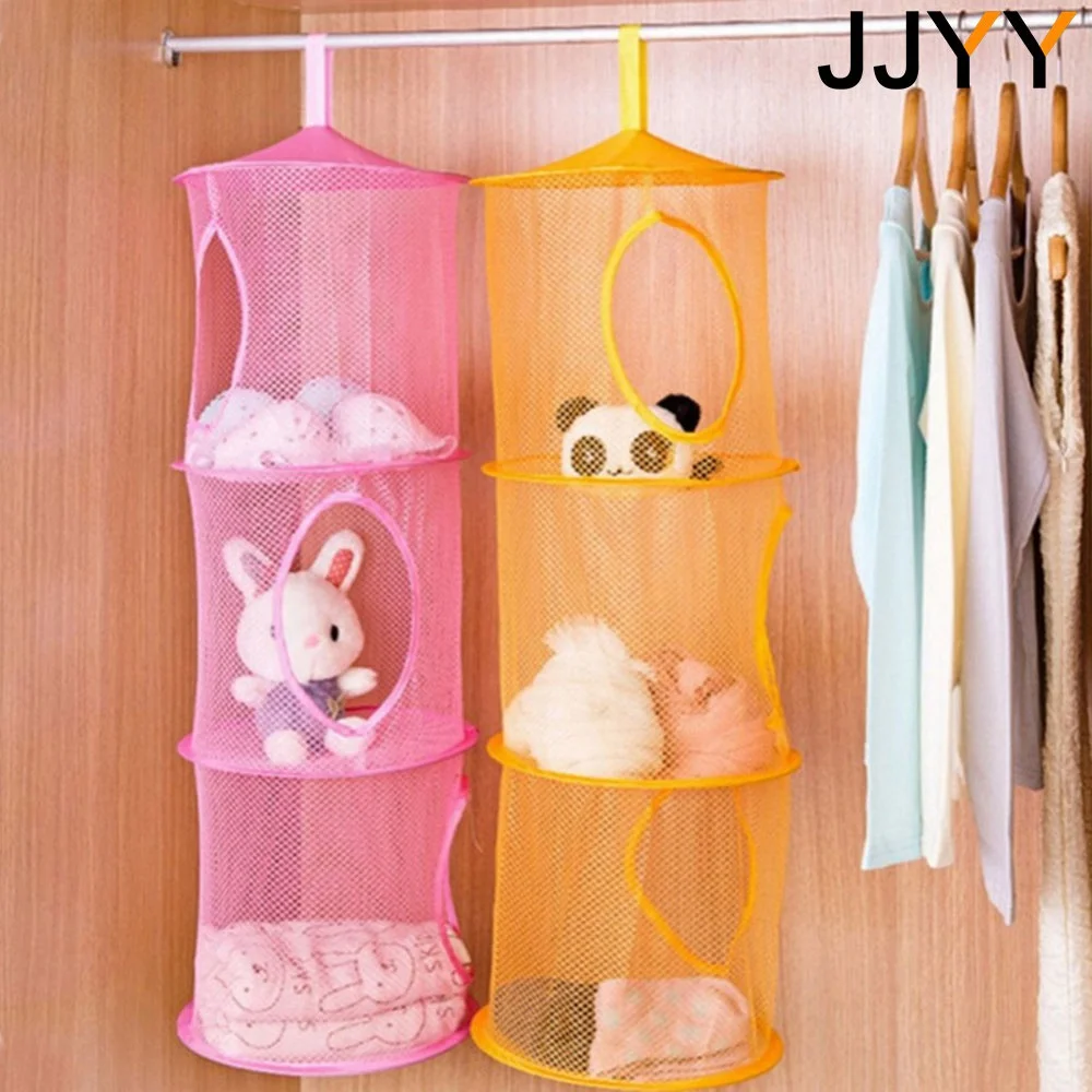 JJYY Net Hanging Multi-layer Storage Hanging Cage Cylindrical Storage Hanging Bag Wall Door Closet Organizers Kid Toy Basket 1PC