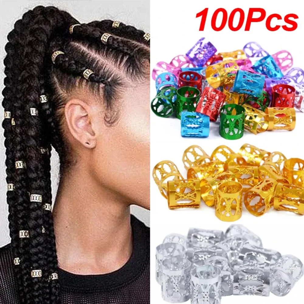 100 Uds. Anillos para el cabello de rastas dorados y plateados, Clip ajustable para puños, trenzas para el cabello, trenzas sucias, horquilla con