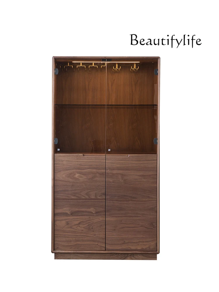 

Nordic Style Black Walnut Glass Door Wine Cabinet Italian Minimalist Display Cabinet Modern Light Luxury Storage Cabinet