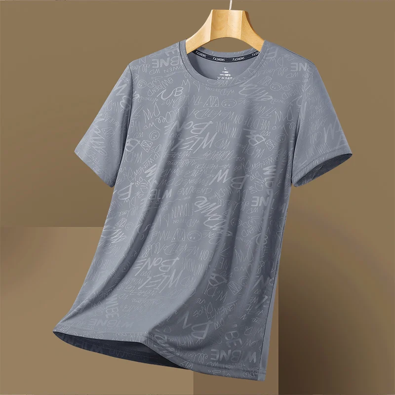 New Summer Men's Short-sleeved T-shirt in Summer Quick-drying Mesh Ice Silk Round Neck Breathable Loose Sportswear