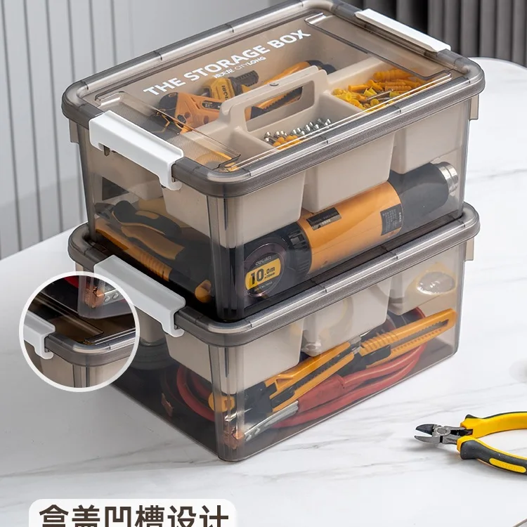 

Многофункциональный прозрачный портативный органайзер для инструментов и мелочей, двухслойный кейс для хранения хозяйственных принадлежностей