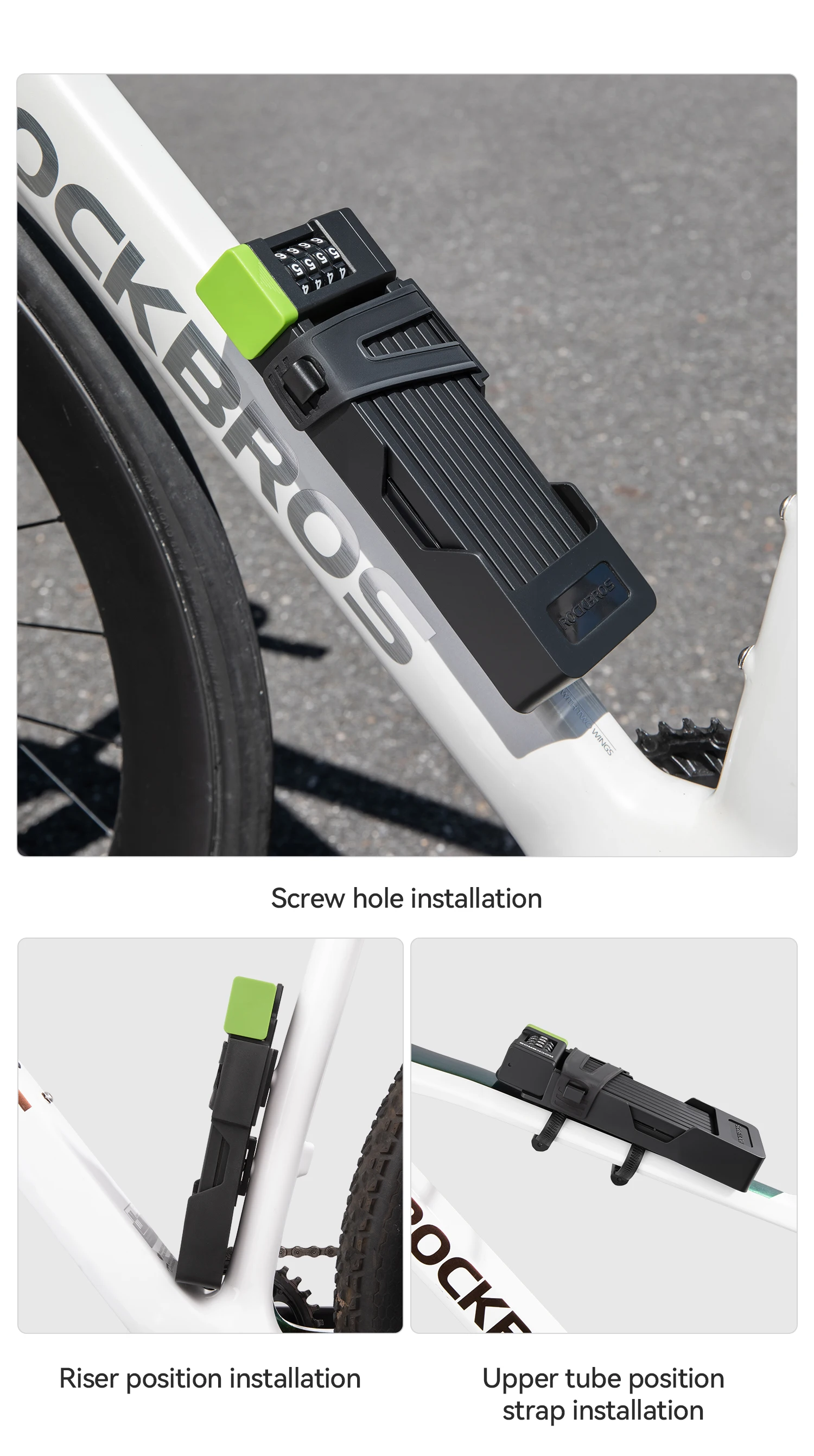 ROCKBROS Faltbares Fahrrad-Kombinationsschloss Wasserdichter Schlosskörper aus Legierungsstahl 360° ° Rotierendes Diebstahlsicheres Fahrradschloss für Vielseitigen Einsatz – Detail 10
