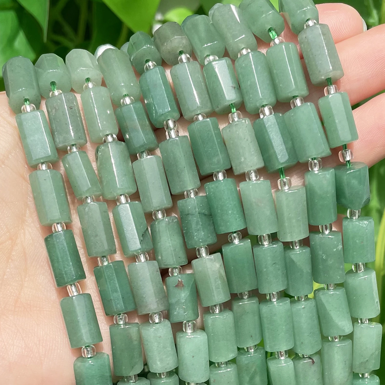 Perles en Pierre Naturelle à Facettes de 8x11mm, Aventurine Verte, Jades, Colonne, Intercalaire, pour Bijoux, Accessoires de Bracelet, DIY