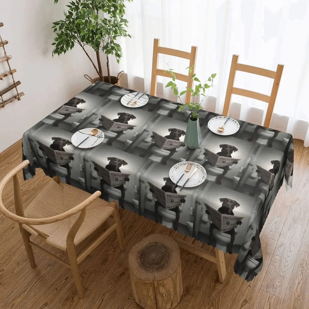 Chocolate Labrador Reading A Newspaper Tablecloth Restaurant Kitchen Rectangular Tablecloth Tablecloth Dining Table Cover