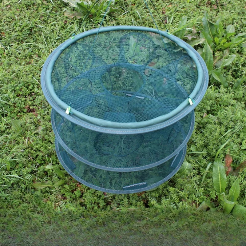 Multifunction Double-layer Anti-escape Fishing Mesh Cage, Fish Shrimp Cage Automatic Fishing Net with 13/15 Holes Fishing Tackle