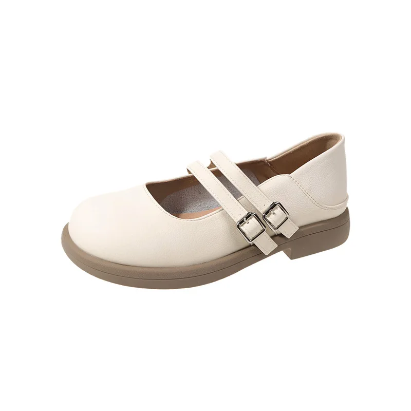 Women French  New Summer One Line with Round Toe Soft Sole Single Shoe Japanese Small Leather Shoes for Women