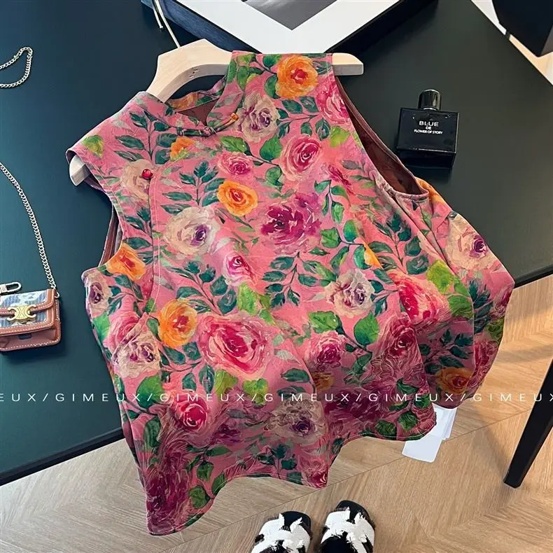 

New Chinese retro fashion unique vest top women's 2026 new summer stand-up collar buckle loose versatile vest