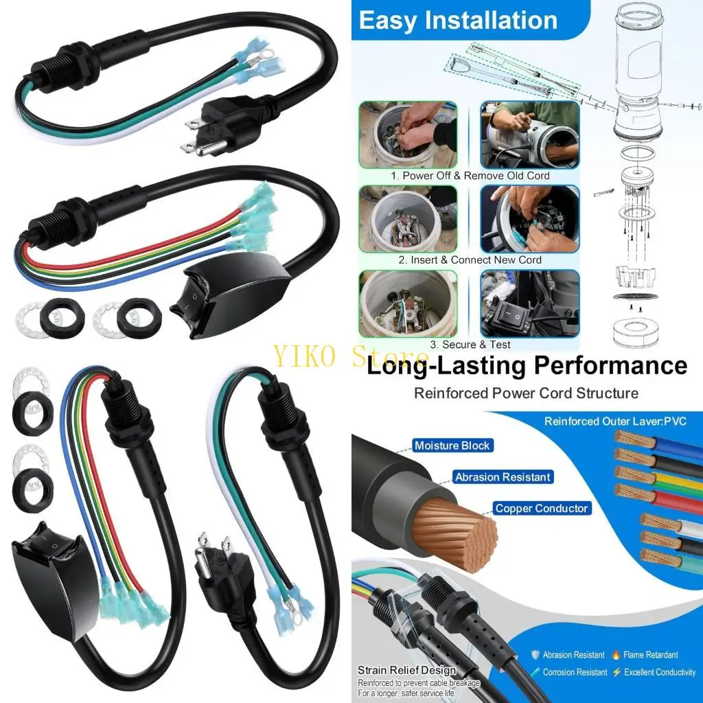 K32C Vacuum Cleaner Part Power Cord Switches Wire Set For 101610 100641 PV100 OV100729