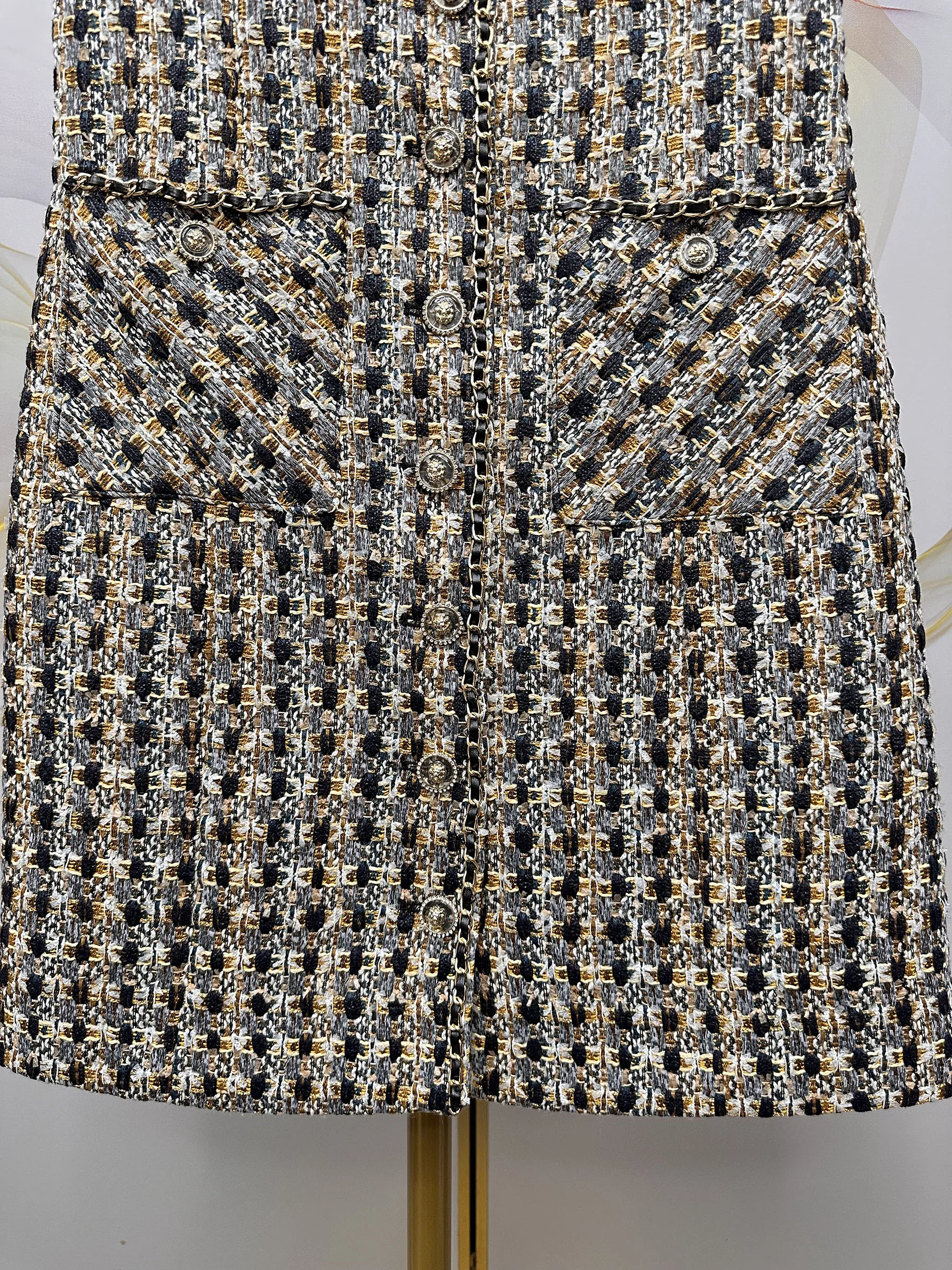 เดรสสั้นทรงเอเข้ารูปเอวสูง แขนกุด คอวี สไตล์วินเทจฝรั่งเศส ผ้าทวีดอเนกประสงค์ สำหรับผู้หญิง ฤดูใบไม้ร่วง