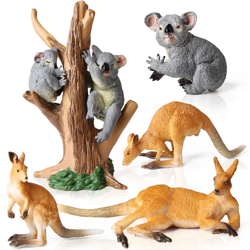 Oenux Wild Animals Classic Australian Kangaroos Koala Tree Mole Model Action Figure Figurine Education Collection Toy Kid Gift