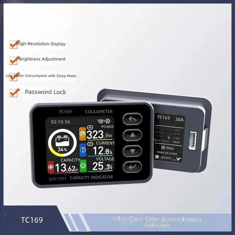 for TC169 High Precision Color Screen Coulometer Electric Vehicle Power Meter Lithium Iron Phosphate Display