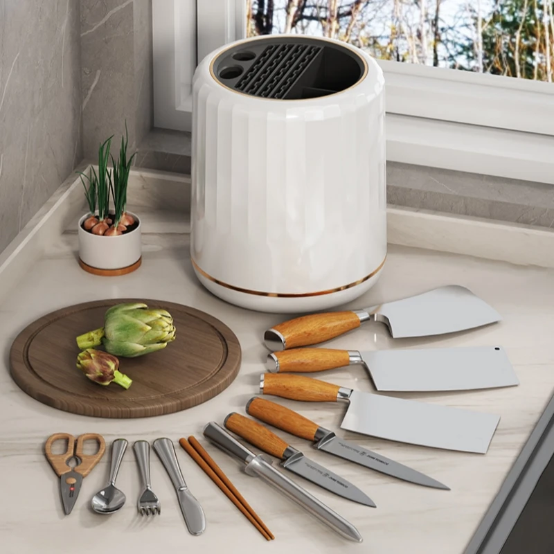 360° Rotating Kitchen Knife Storage Box Holder Stand Cutlery Multifunction Kitchen Organizer Countertop Tool Container Box Rack