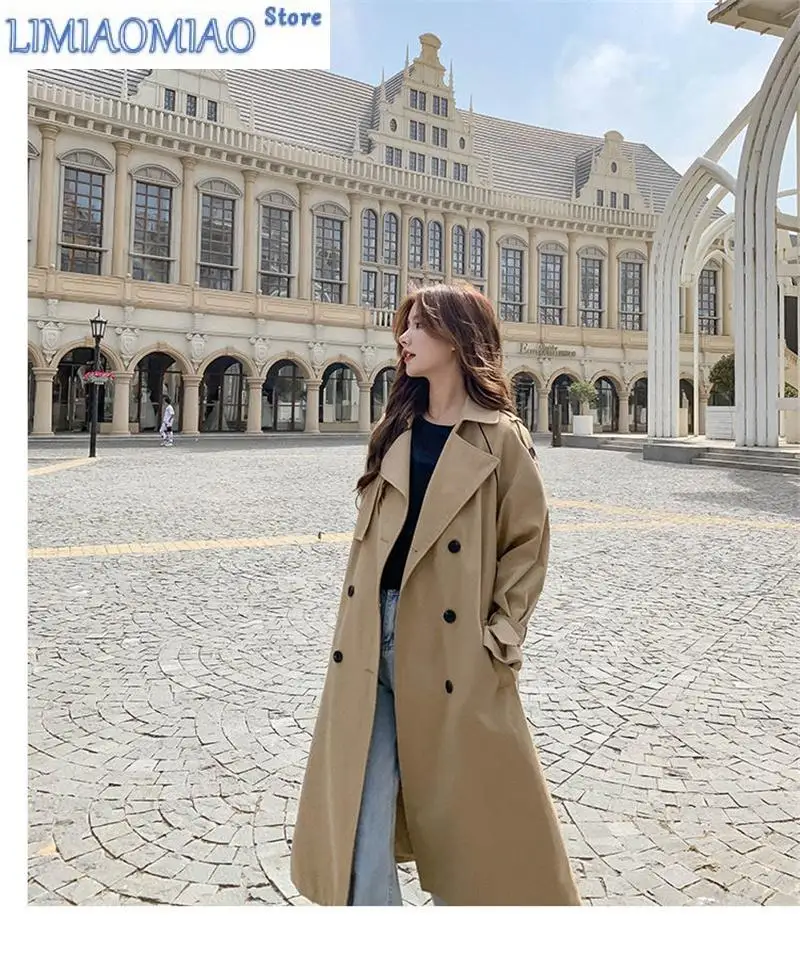 2023 White Windbreaker Women Mid-Length Spring Autumn Korean Loose BF Over The Knee British Style Jacket Female Outcoat Femme