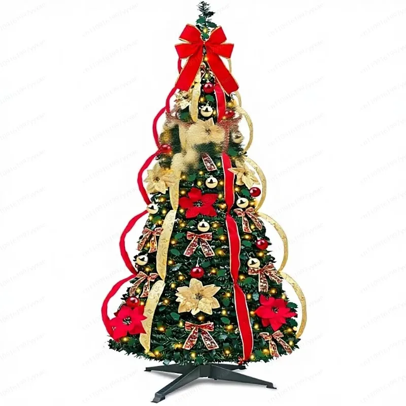 180CM Pre‑Lit Foldable Christmas Tree, 200 LED Lights Fire‑Resistant Xmas Tree for Indoor Home Decoration