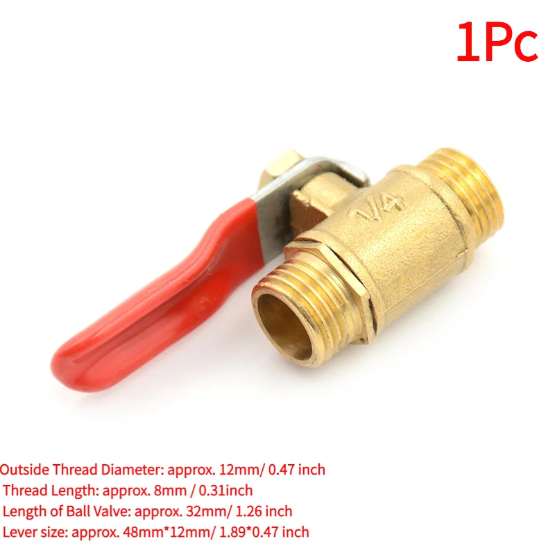 1Pc G1/4 Pipe Male to Male Thread Brass Ball Valve Hose Connector Switch.