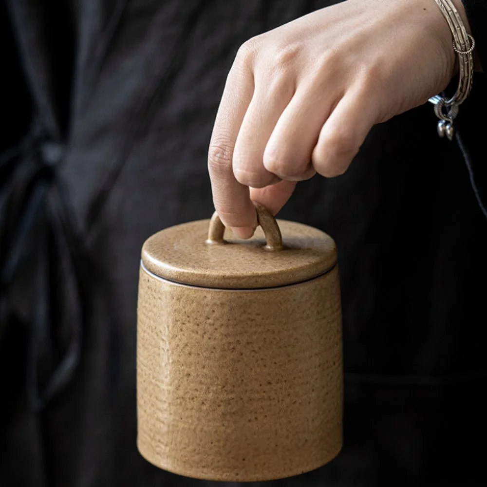 Kiln-change Glaze Vintage Ceramic Tea Jar Moisture-proof Dustproof Seasoning Jar Sealed 350 ML Tea Storage Box Nut