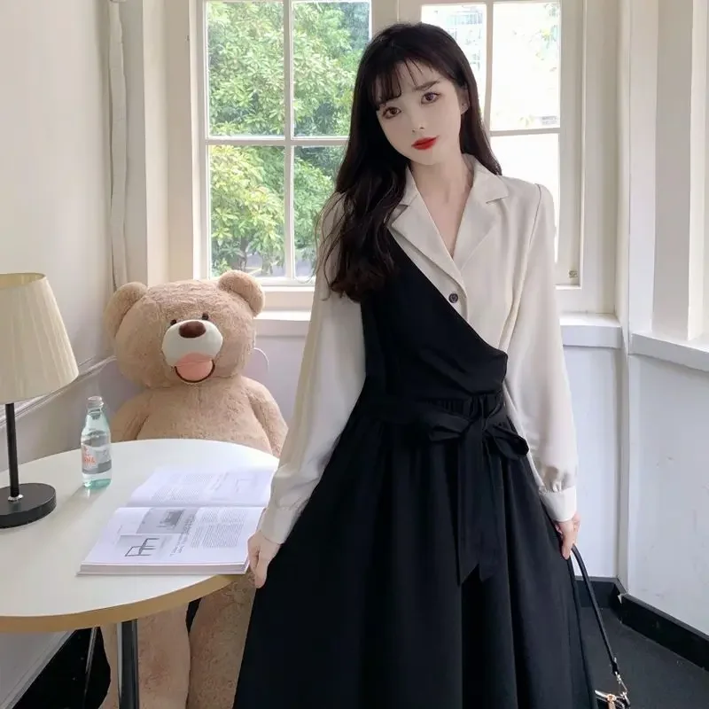 

Женское платье больших размеров в светлом зрелом стиле, элитное ощущение платья, новое платье из двух частей во французском стиле