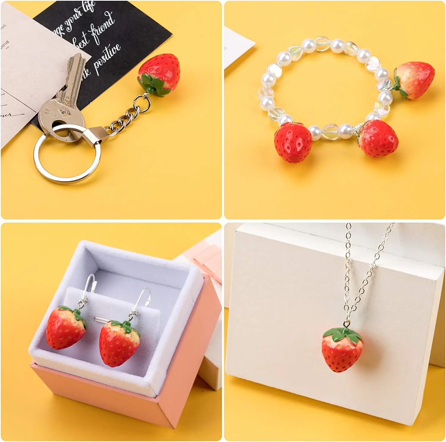 10 stücke Harz Nachahmung Erdbeere Form Charms Für DIY Schlüssel Kette Halskette Anhänger Ornament Schmuck Machen Zubehör – Detail 6