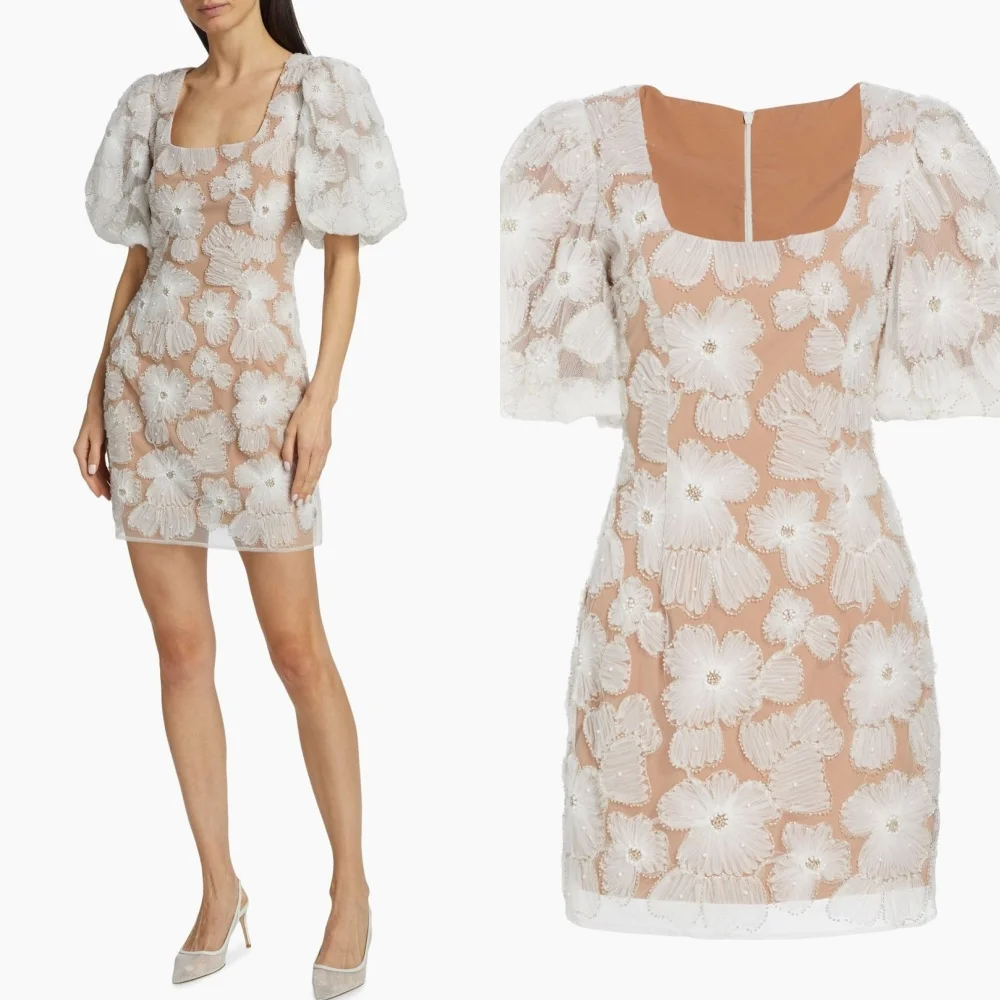 

Customized Intricate Exquisite Organza Flower Beading Straight Square Neck Short Dresses Bespoke Occasion Dresses High Quality