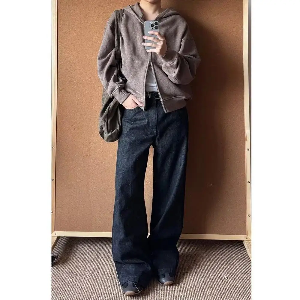 

Американские ретро-джинсы A-силуэта с широкими штанинами для мужчин, весна-осень, черные брюки CleanFit, прямые, слегка расклешенные