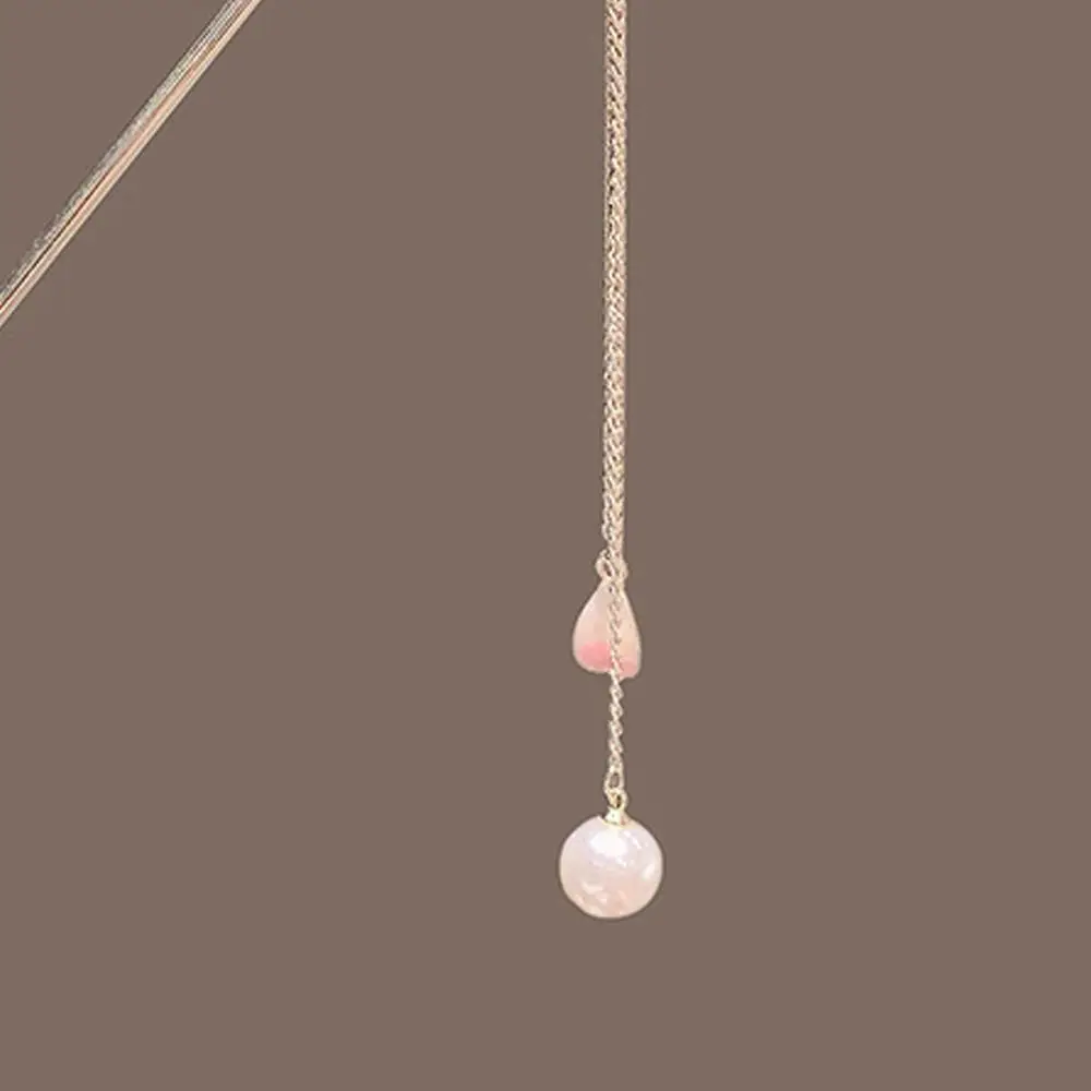 Hiasan Rambut Romantis Bunga Sakura Stik Rambut Gaya Cina Jepit Rambut Bunga Merah Muda Rumbai Mutiara Klip Rambut Manis Pesta