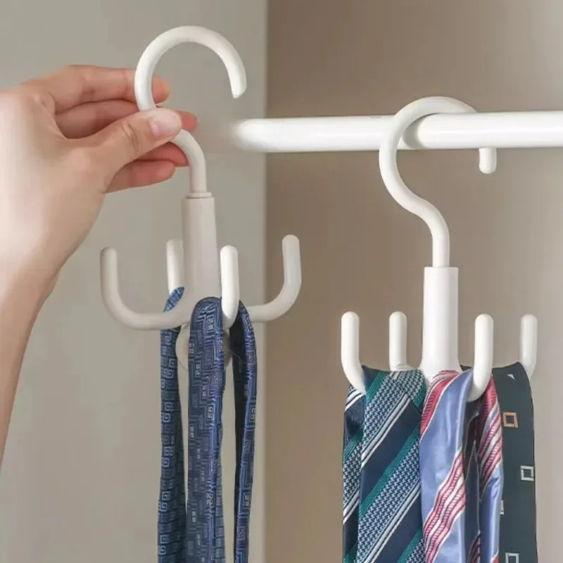2Pcs Multifunctional Rotating Clothes Hook - Punch-Free 4-Claw Coat Hanger, Belt Organizer & Scarf Storage Rack for Wardrobe