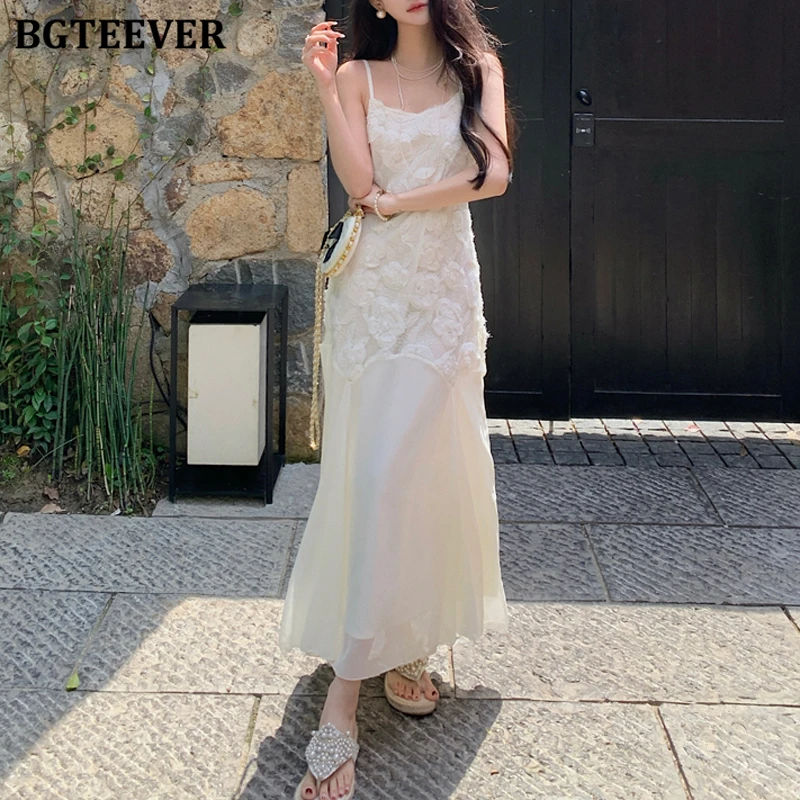 

BGTEEVER летнее элегантное женское кружевное платье без рукавов с тонкой талией и цветочной вышивкой, стильное женское платье трапециевидной формы на бретельках