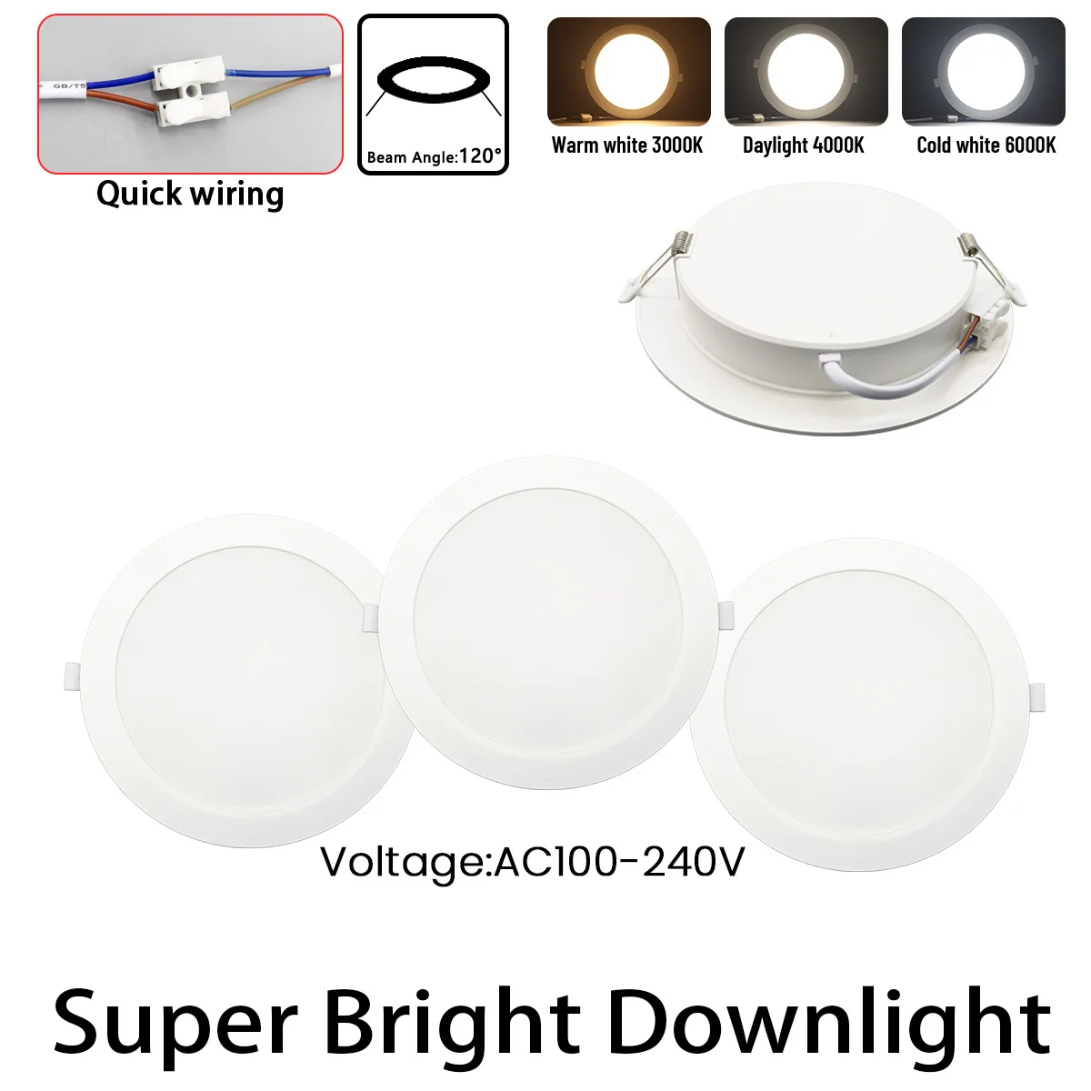 10PCS 6W-24W Led Downlight Three Color Warm Light Cold Lighting Recessed Ceiling Lamp Led Spotlight for Living Room Bathroom