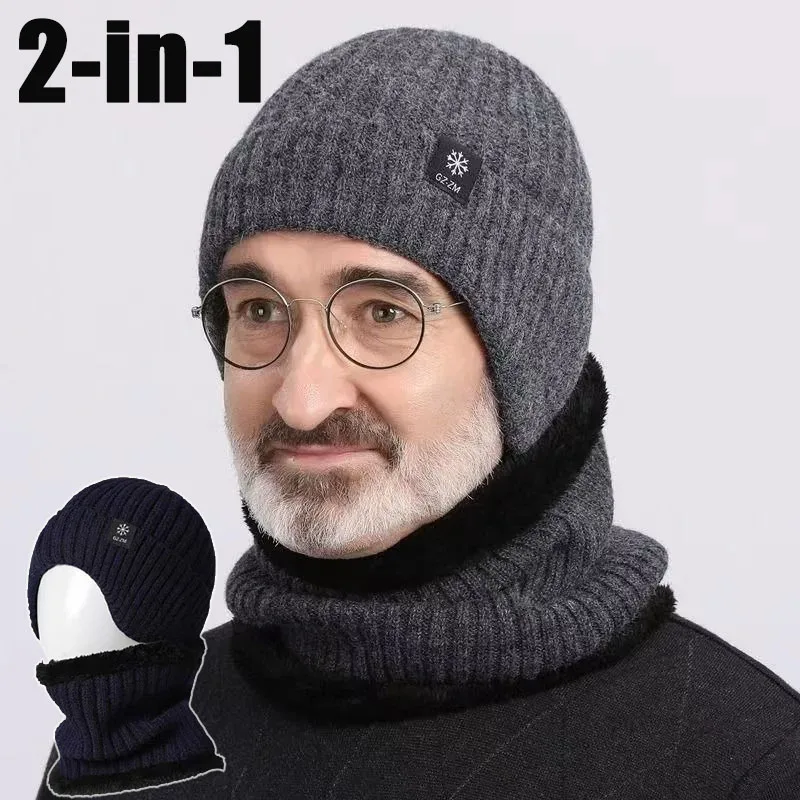 1/2/4Sets Winter Warm Knit Beanie with Ear Protection for Men Elderly Dad Grandpa Thick Soft Stretchy Senior Cap Gift
