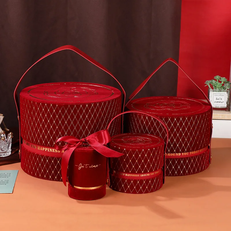 Customized. New Style Camellia Wedding round Boat Festival Box Wedding Velvet Wedding Candies Box Bri