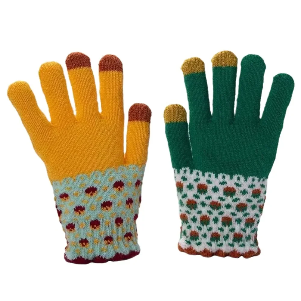 Gants de cyclisme en polaire épaissie pour hommes et femmes, écran tactile, 5 doigts, chaud, froid, couple, mignon, ins, vente en gros, hiver